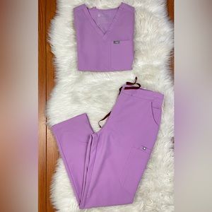 Figs Scrubs Set Lilac Dawn Catarina Top (XS) & Yola Skinny Scrub Pants (M)